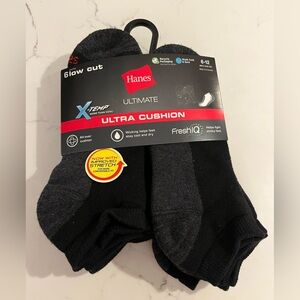 Hanes Men's Ultra Cushion X-Temp Low Cut Athletic Socks, Black/Gray - Size 6-12